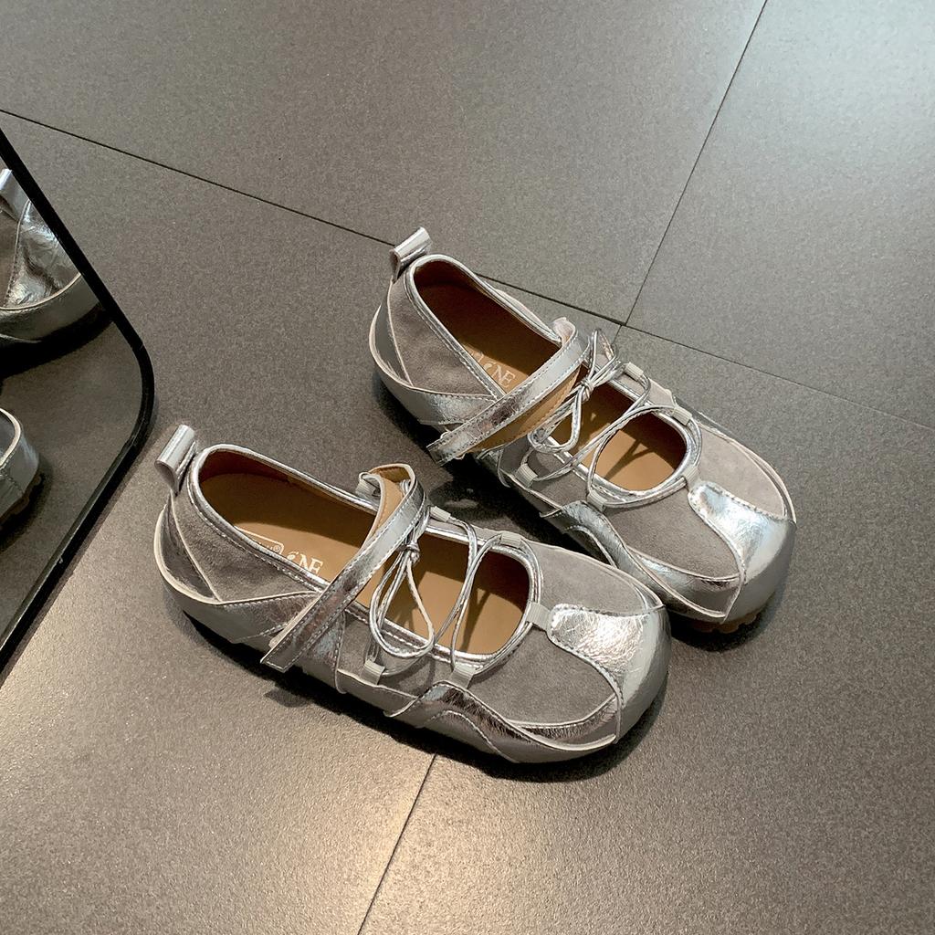 White retro shallow mouth inner height increase sports Mary Jane single shoes women's summer 2025 new skirt flat-bottomed German training shoes