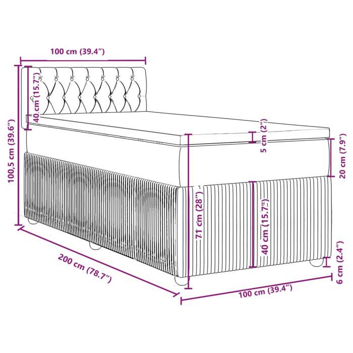 VidaXL Slatted Bed Base with Mattress Black 100x200 Cm Velvet 3289970