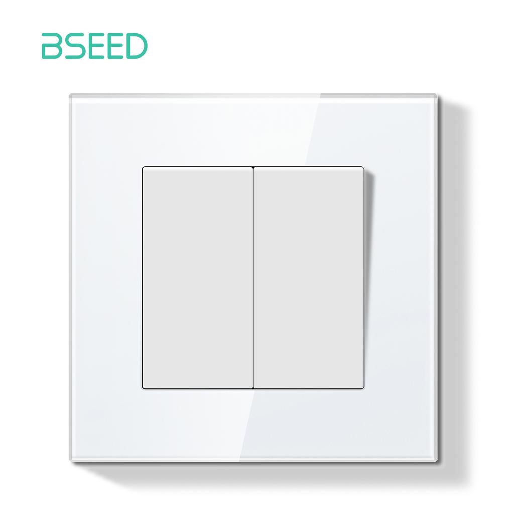BSEED 1/2Gang Mechanical Button Switch Double Wall Light Switches 1Way Crystal Glass Panel  EU Standard