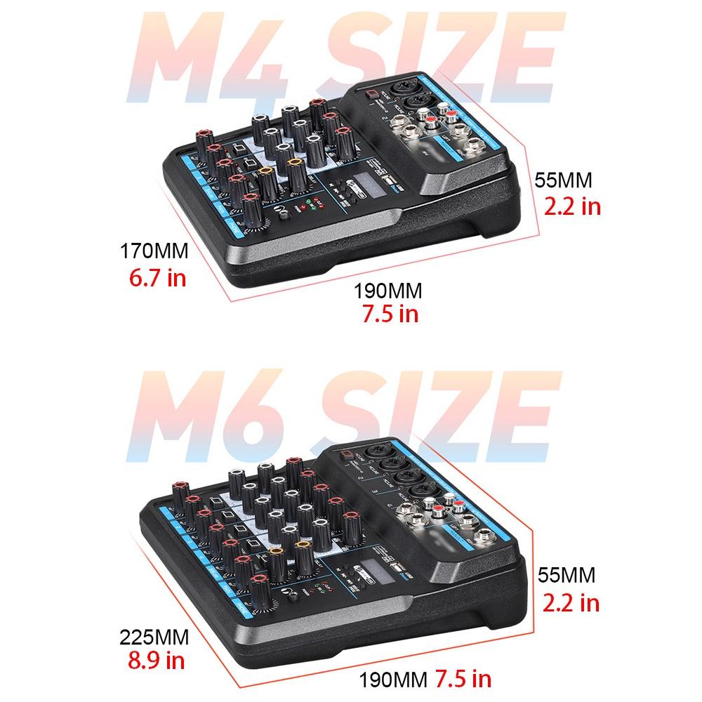 50W 48V 4/6 Channels Audio Mixer Sound Mixing Console bluetooth USB Record Computer Playback Phantom Power Delay Repaeat Effect