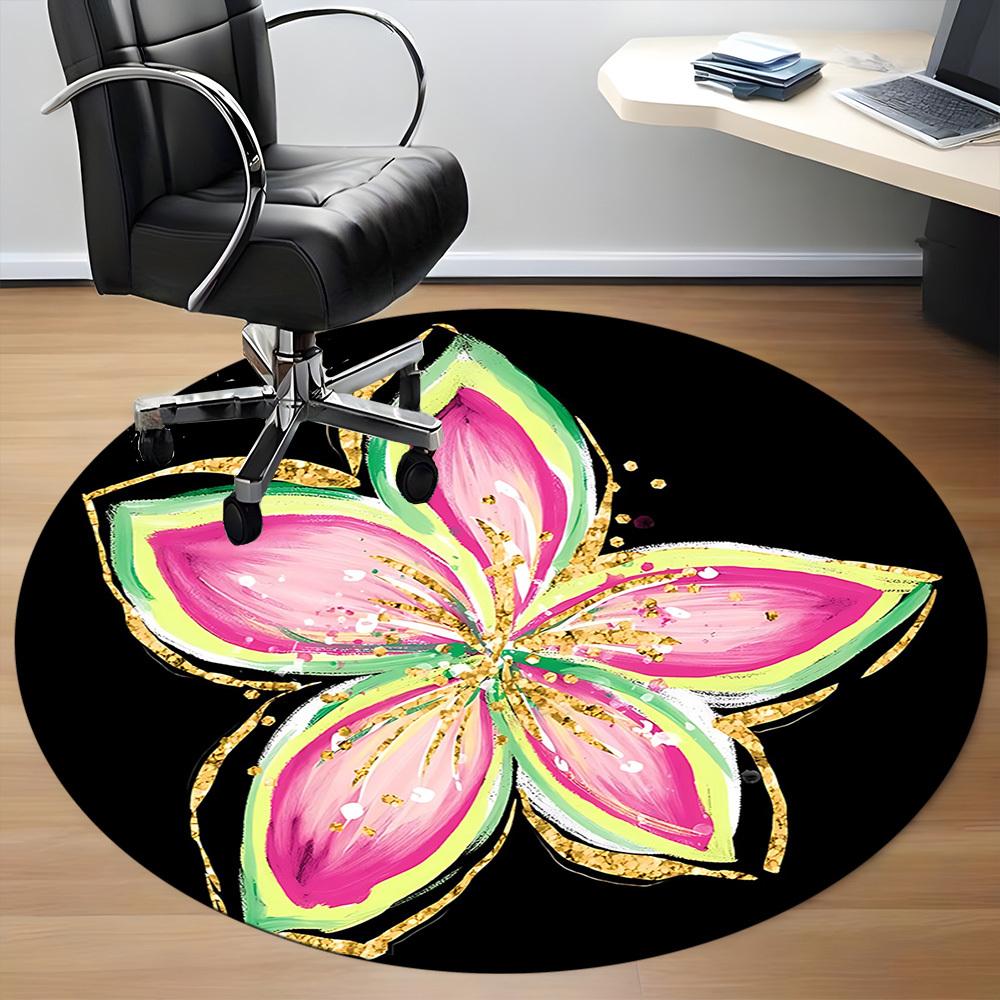 1pc Floral Bloom Office Round Area Rug, Indoor Mat Suitable For Office, Under Office Chairs Bedroom Living Room Home Decor, Room Deco 110