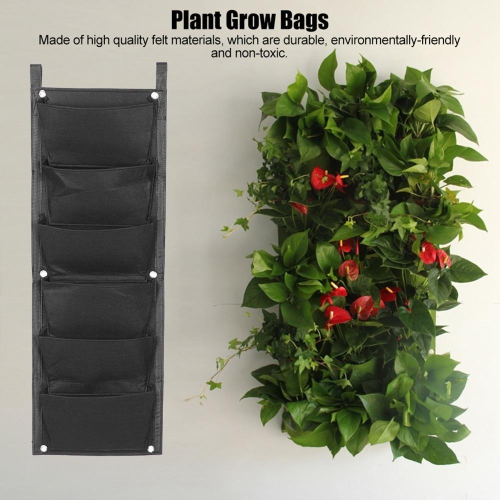 Durable 6 Pockets Plant Grow Bag Degradable Felt Plant Bag Breathable Reusable Grow Bag Indoor Gardening
