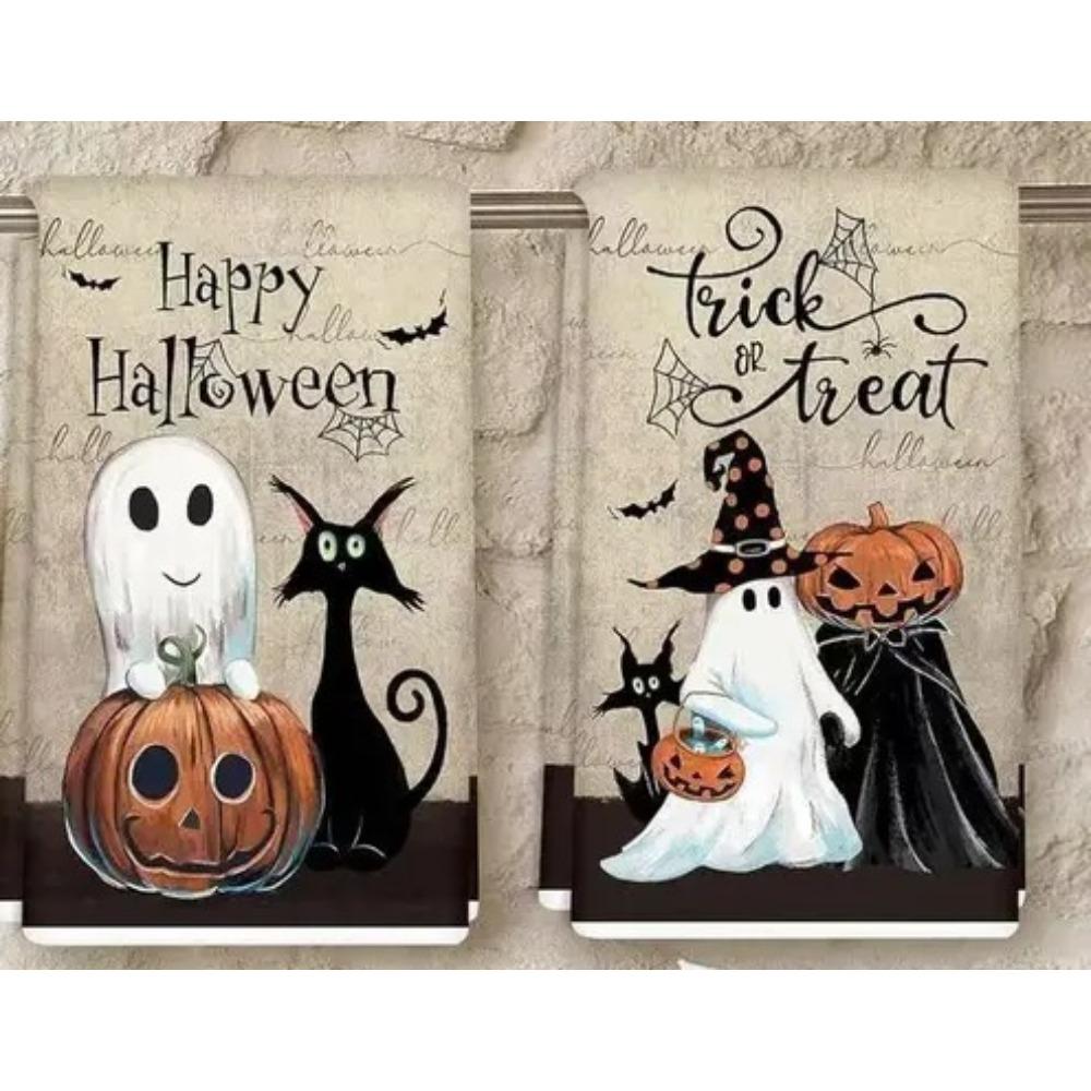 Halloween Decorative Kitchen Towels Microfiber Dish Cloths with Spooky Prints Absorbent Holiday Cleaning Rags for Home Table Decor (40x60cm)