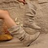 Inside Heightened Flat Single Shoes Autumn New Pointed Toe Suede Sleeve Suede Pleated Stack Boots