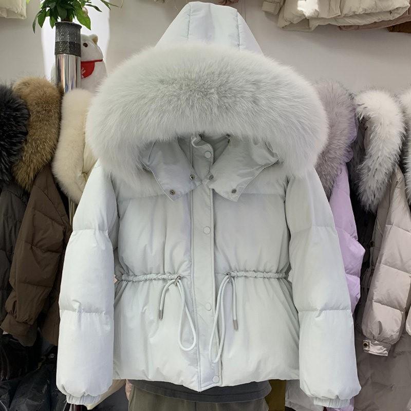 Winter new waist fox big fur collar down jacket women loose warm small thickened coat
