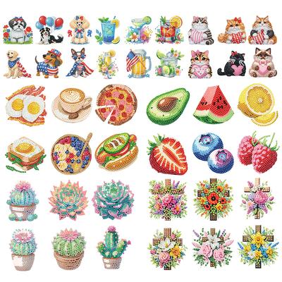 6 Peças 2D/Plano DIY Pintura Diamante Ímãs de Geladeira Diamantes Cristal Brilhantes Conjunto de Ímãs para Festas Festivas de Feriado
