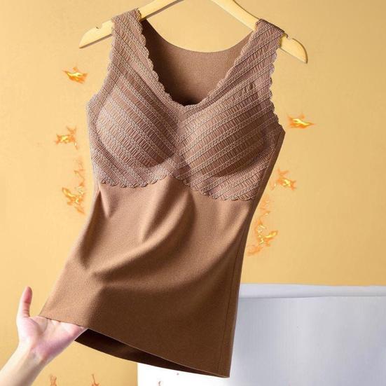Thermal Vest V-Neck Sleeveless Chest Pad Underwear Vest Seamless Velvet Lining Autumn Winter Warm Bottom Vest