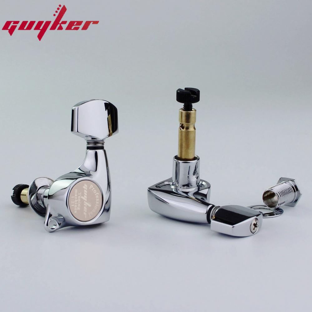 Guyker Chrome Guitar Front Locking Tuners Machine Heads 3R3L Gear Ratio 1:21 For Lp Sg Electric Guitars Silver