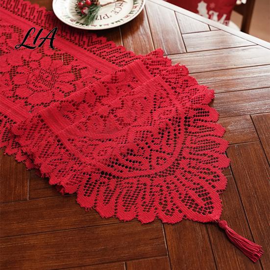 Decorative Table Runner Retro Floral Lace Runner, Boho Rustic Embroidery Tablecloth, Cover for Christmas Wedding Bridal Baby Shower Party