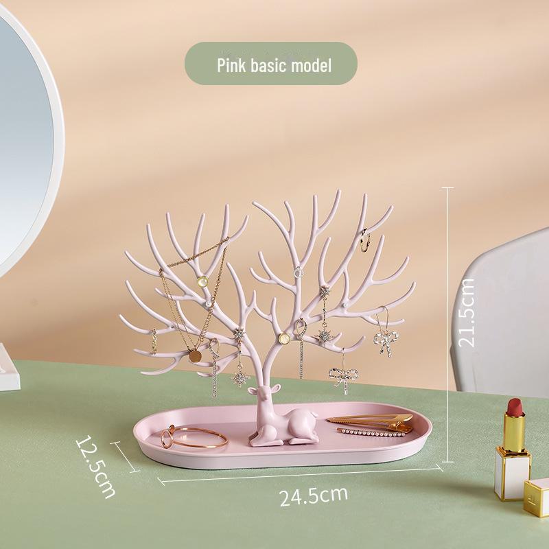 Deer Antler Jewelry Display Stand: Tree-Shaped Necklace & Earring Holder with Storage Box