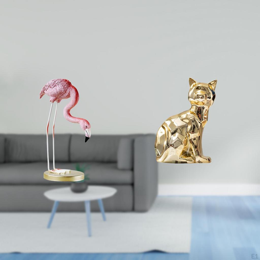 Flamingo Cat Resin Bird Animal Statue Sculpture Home Decor Modern Art Garden Figurine with Metal