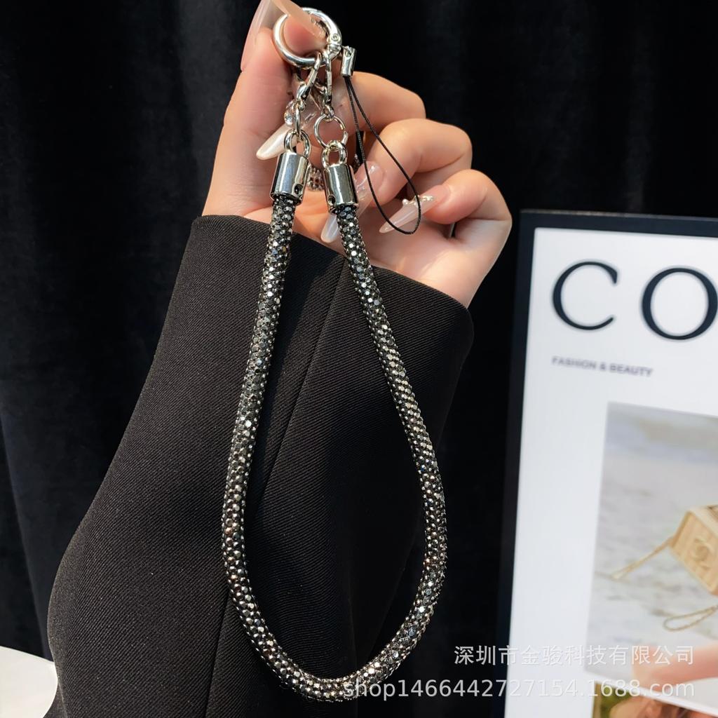 Light Luxury Phone Lanyard New Simple Rhinestone Double Buckle Phone Pendant Keychain Anti-Lost Rope Fashion Hanging Chain Wholesale