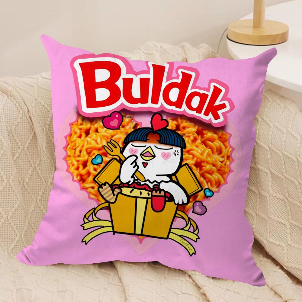 Anime B-Buldak RameSn Cushion Cover Soft Plush Fabric Double-Sided Printed Sofa Cushion Cover for All Seasons Home Decor Gift