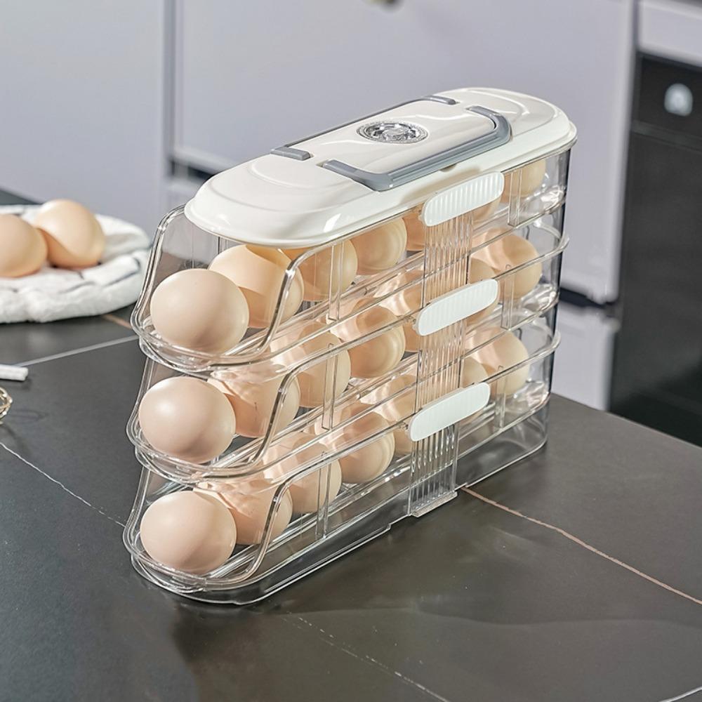 Large Capacity Automatic Rolling Egg Container Transparent Egg Storage Box  for Home