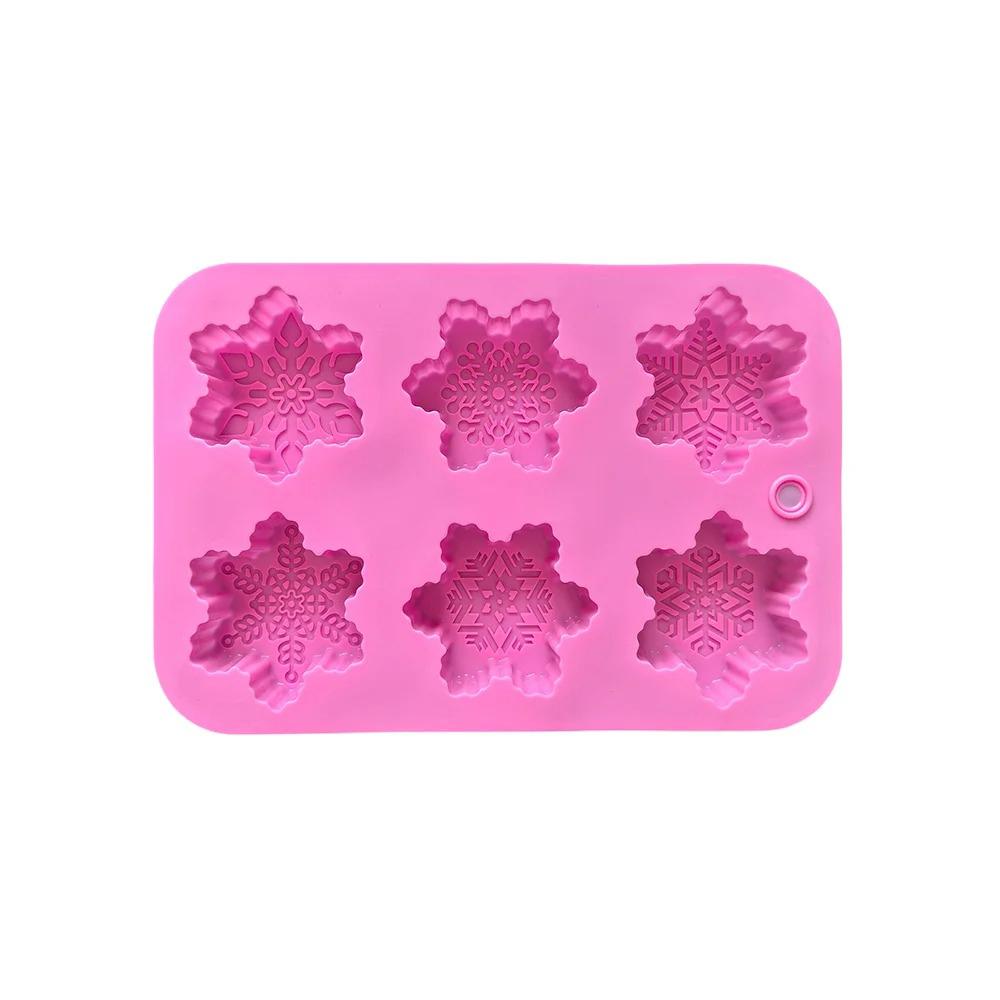Christmas Snowflake Silicone Mold for Baking Large 6-Cavity Pan for Cookies Chocolate Gelatin Ice Cube Non-Stick and Flexible