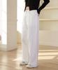Jikeulib White Curved Cut-Line Wide Cotton Pants