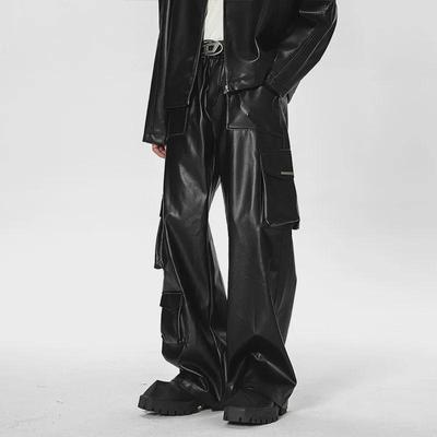 Mono retro de la Costa Oeste con múltiples bolsillos: Pantalones casuales de cuero estilo hip-hop estilo callejero punk
