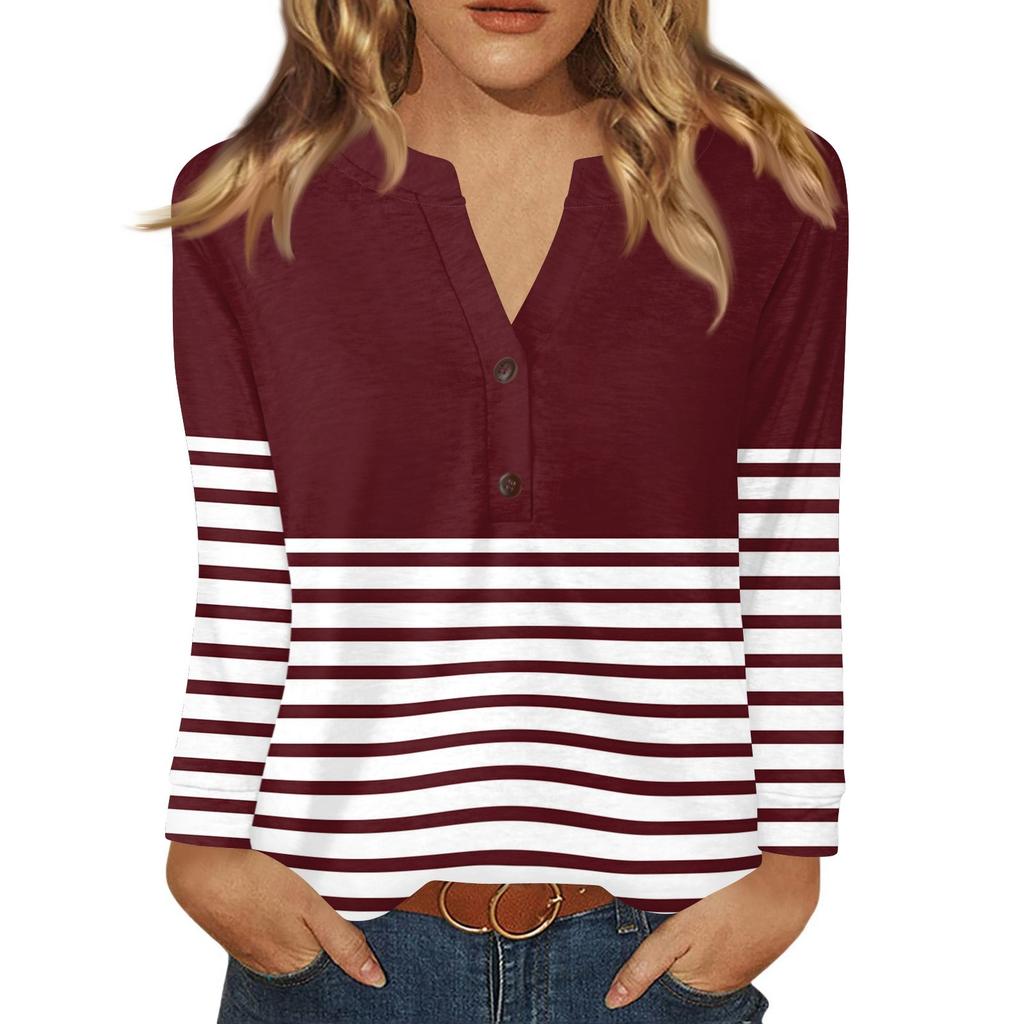 Women's T Shirt Print Button Long Sleeve Daily Weekend Fashion Basic V- Neck Regular Top