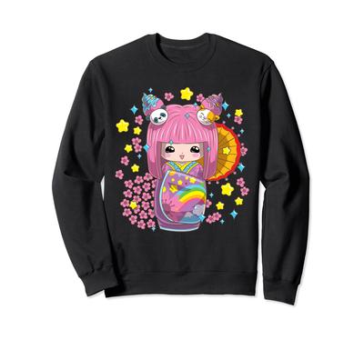 Japanese Cute Kimono Kokeshi Doll Sweatshirt