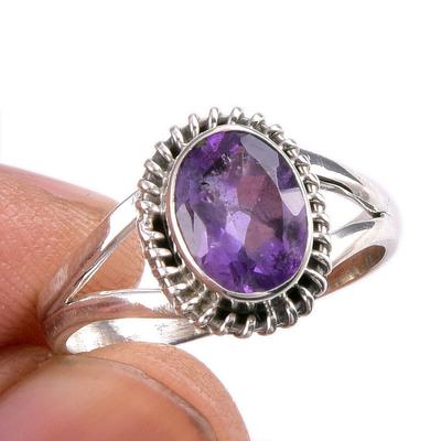 Natural African Amethyst Gemstone Handmade 925 Solid Silver Gift Ring S.8 Z0F62