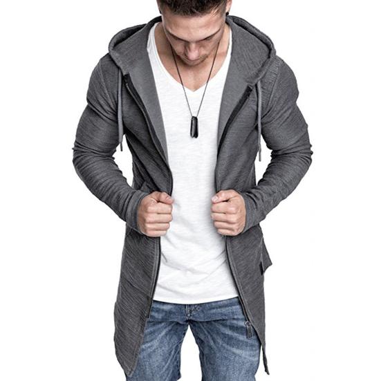 

Men Coat Solid Color Swallowtail Autumn Winter Slim Mid-length Jacket for Office XL сірий