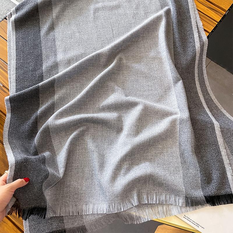 

Autumn and Winter Korean Style Fashion Versatile Minimalist Striped Wool Scarf Women s New Thickened Warm Simple High End Scarf 65*190cm