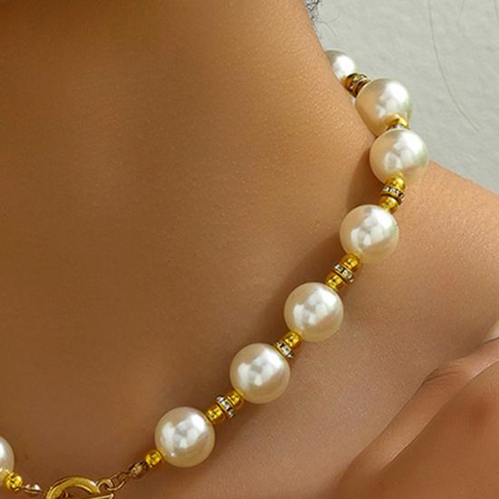 1Set Women Jewelry Set Faux Pearl Earrings Necklace Bracelet Contrast Color Rhinestone Decor Polished Prom Party Wedding Party Bride Jewelry