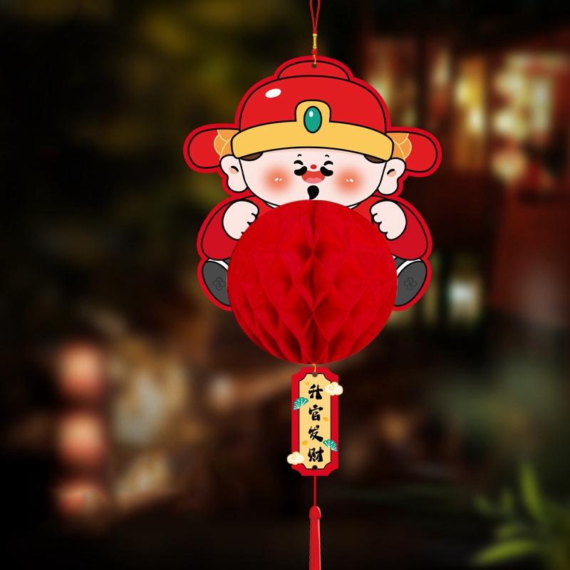 Chinese Red Lantern Traditional New Year Festival Hanging Decor Chinese Spring Festival Paper Honeycomb Lanterns