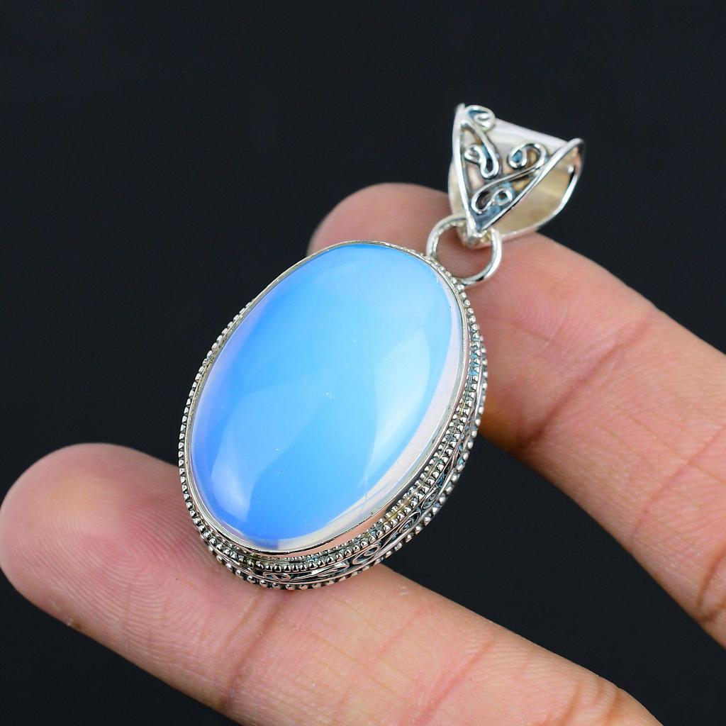 925 Sterling Silver October Birth Natural Milky Opal Handcrafted Wife Pendant