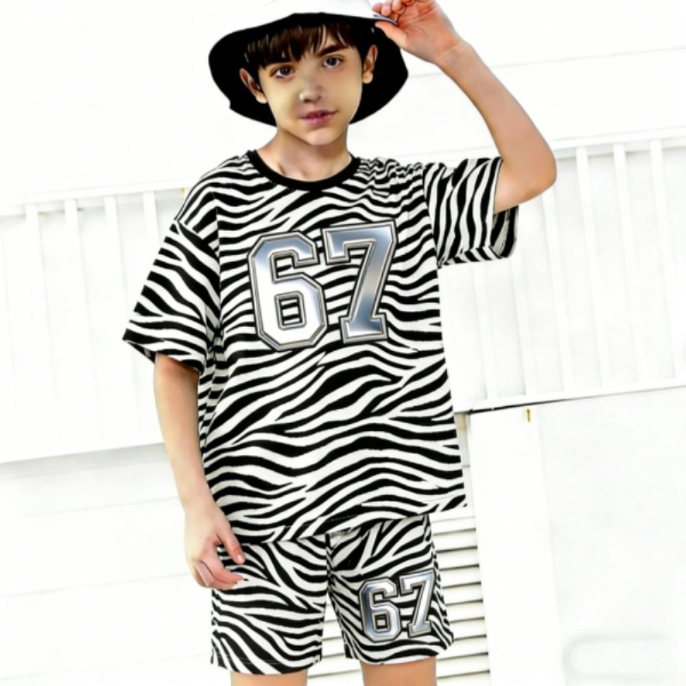 Fashion Number 67 Zebra Colored Printed Men's T-shirt and Shorts 2 Piece Set Summer Casual Outfit for Men's and Women's Clothing Top