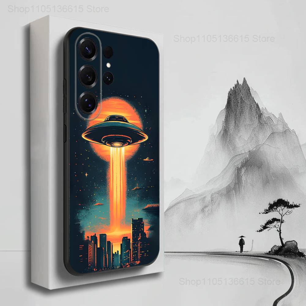 Singular Space UFO Alien For Samsung S9,S10,S20,S10,S21,S25,S24,S23,Ultra,FE,Plus,Lite,Soft Silicone Black Case