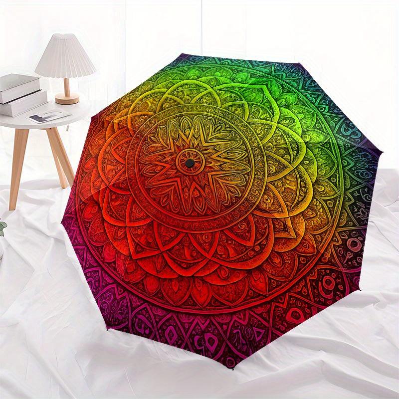 Vibrant Mandala Artwork: Colorful Circular Design for Home DecorUmbrella with Cute Design, Portable 3-Fold Compact Umbrella for Men & Women, Valentine