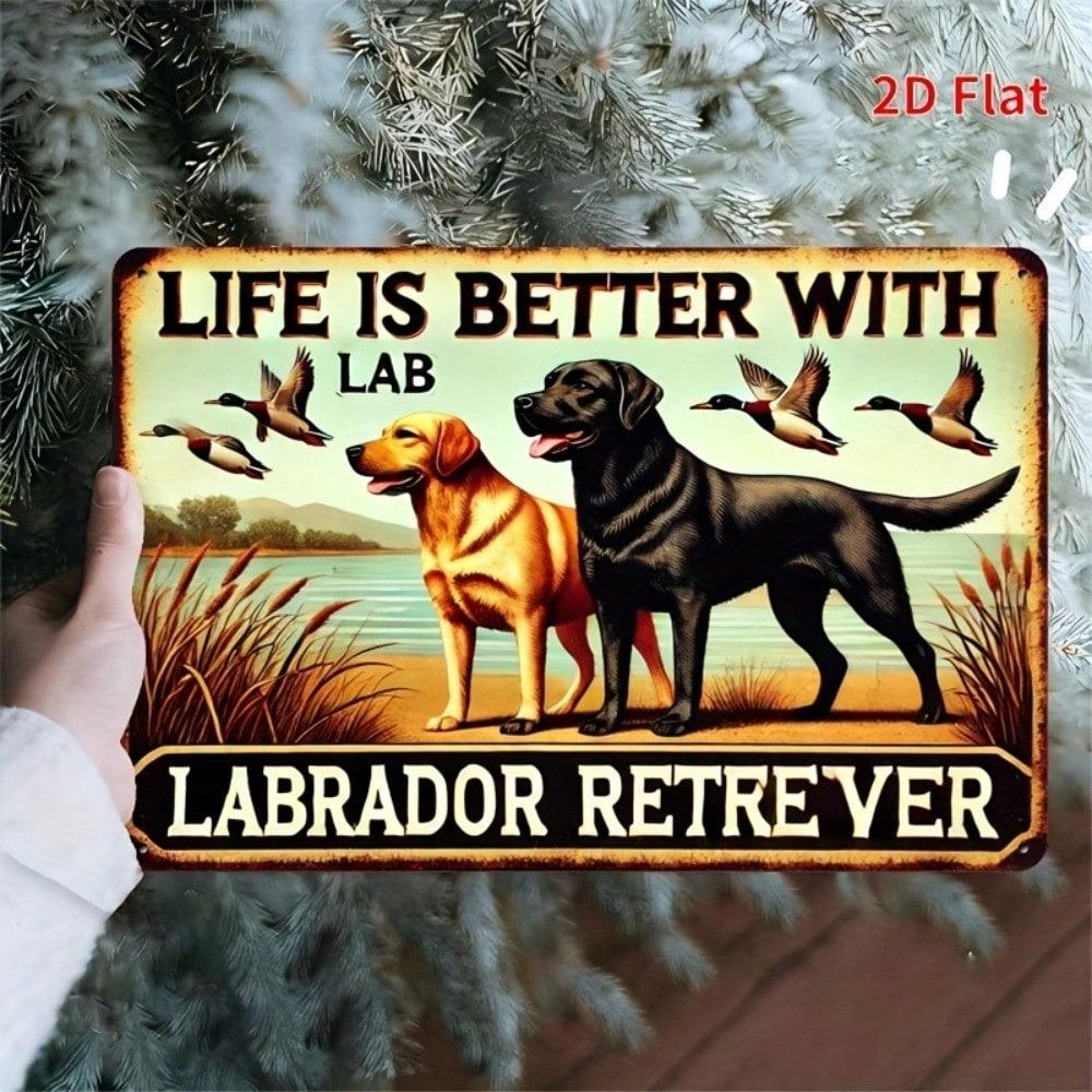 Vintage Labrador Retriever Blechschild Flaches Design Metallposter für Café Wand