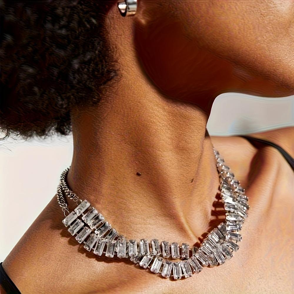 Twisted Irregular Necklace Ladies Summer Premium Light Luxury Rhinestone Rectangle Clavicle Chain