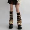 Black Gray Stripe Star Sock Leg Warmers Women Knit Stacked Socks Wide Leg JK Student Calf Sleeves