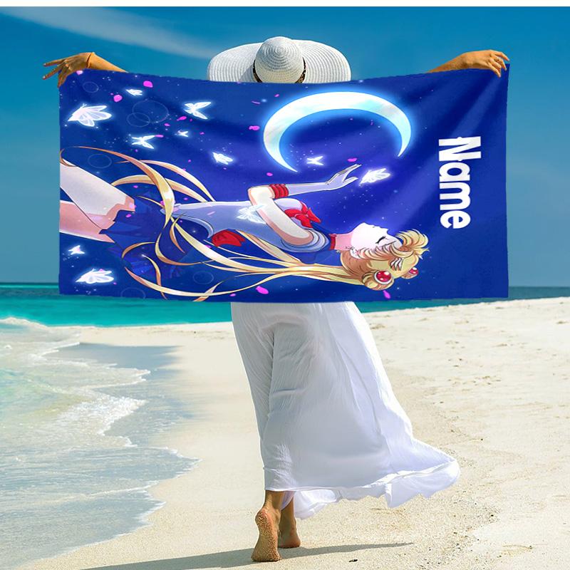 Personalized Customized Proof Beach Towel with Sailor Moon Pattern - Soft, Absorbent,quick-drying,perfect Swimming,camping&bathing