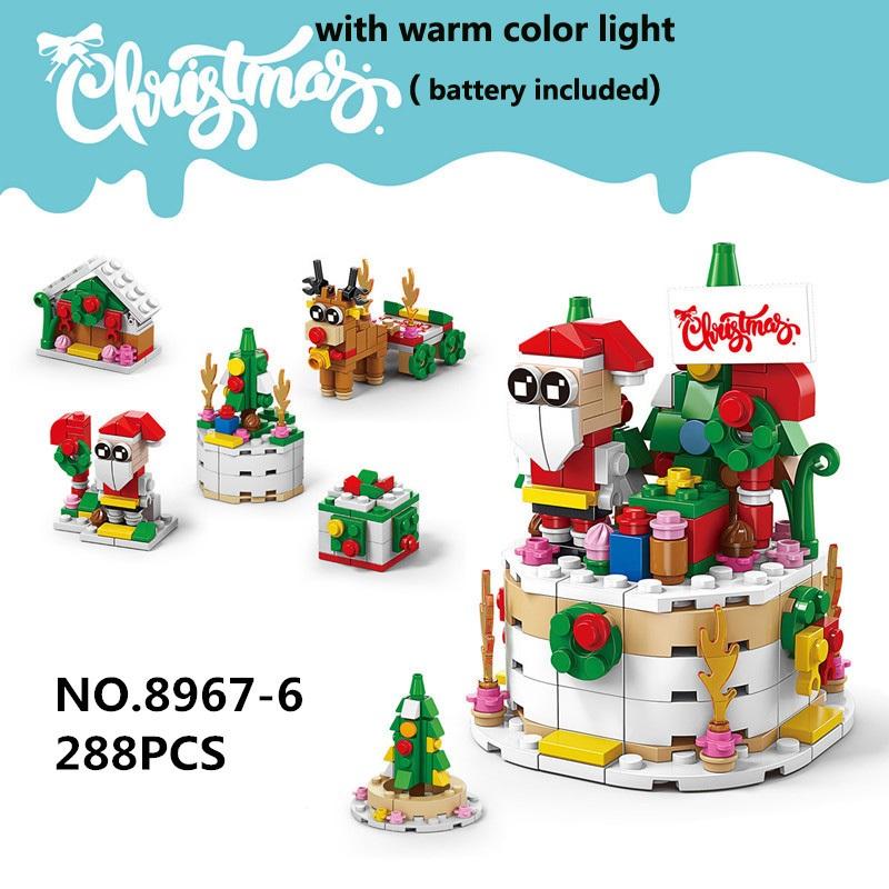 

6 в 1 креативная рождественская серия, набор строительных блоков, Kawaii, олень, зимняя деревня, мини-модель дома, DIY, кирпичи, игрушки для детей