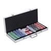 Conjunto de Fichas de Poker com 500 Peças Jogos de Cassino 2 Baralhos de Cartas, Botão de Dealer, Dados com Maleta de Alumínio com Trava