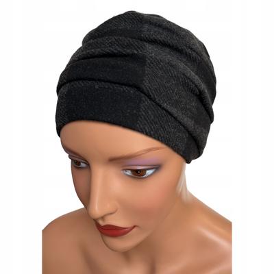 Iryda Turban Checkered Black Fashionable Hat Autumn-Winter Even After Chemotherapy