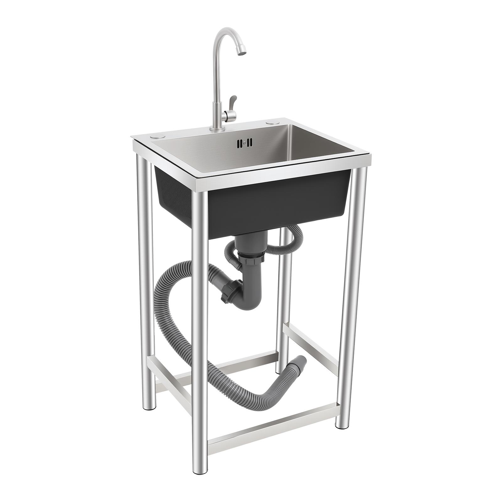 

Кухонная мойка из нержавеющей стали с одной чашей 18 дюймов со смесителем, Бесшумная подстольная матовая мойка 304 для кухни, Легкая установка серебряный