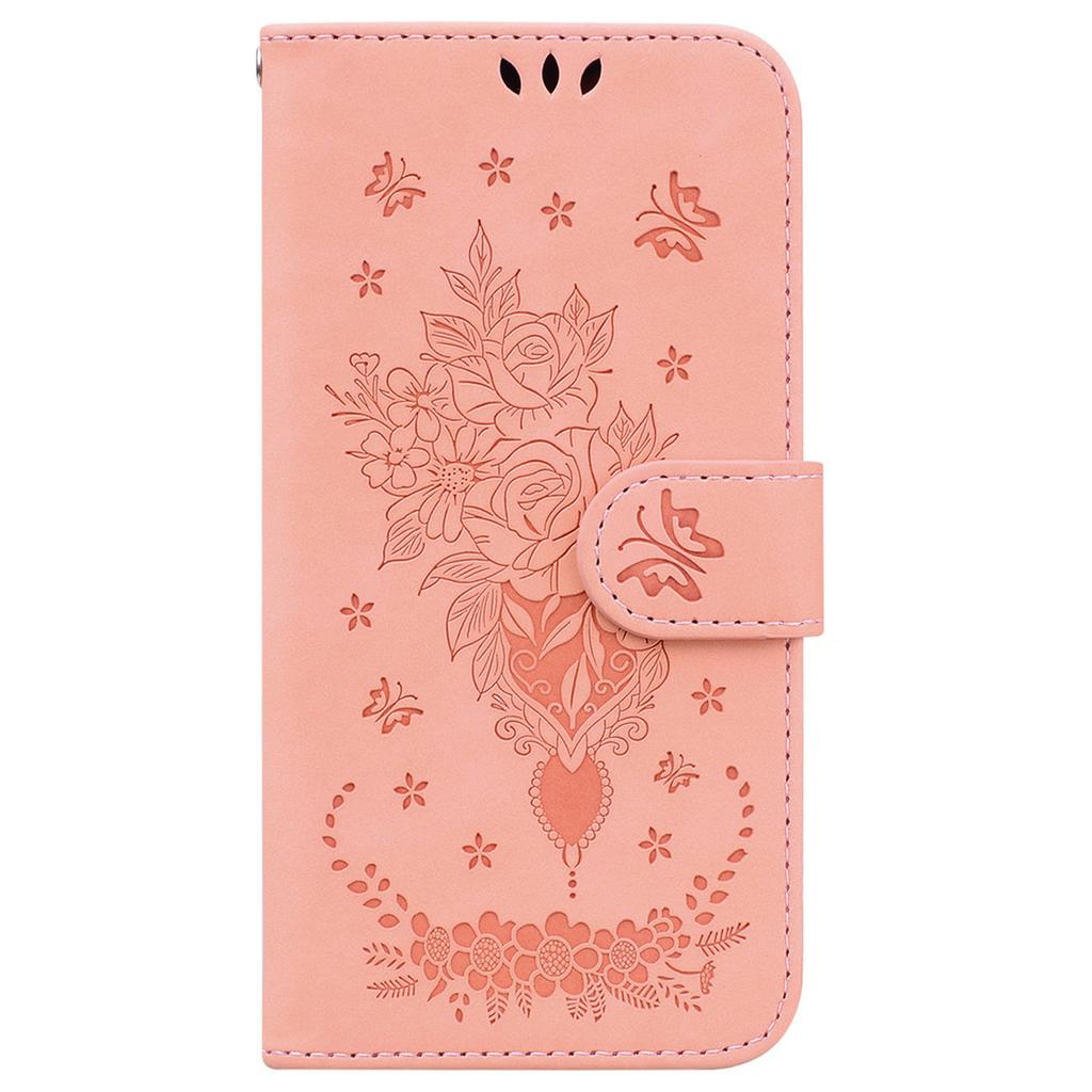 For iPhone 16 Pro Max Wallet Case PU Leather Phone Cover Butterfly Flower Imprint