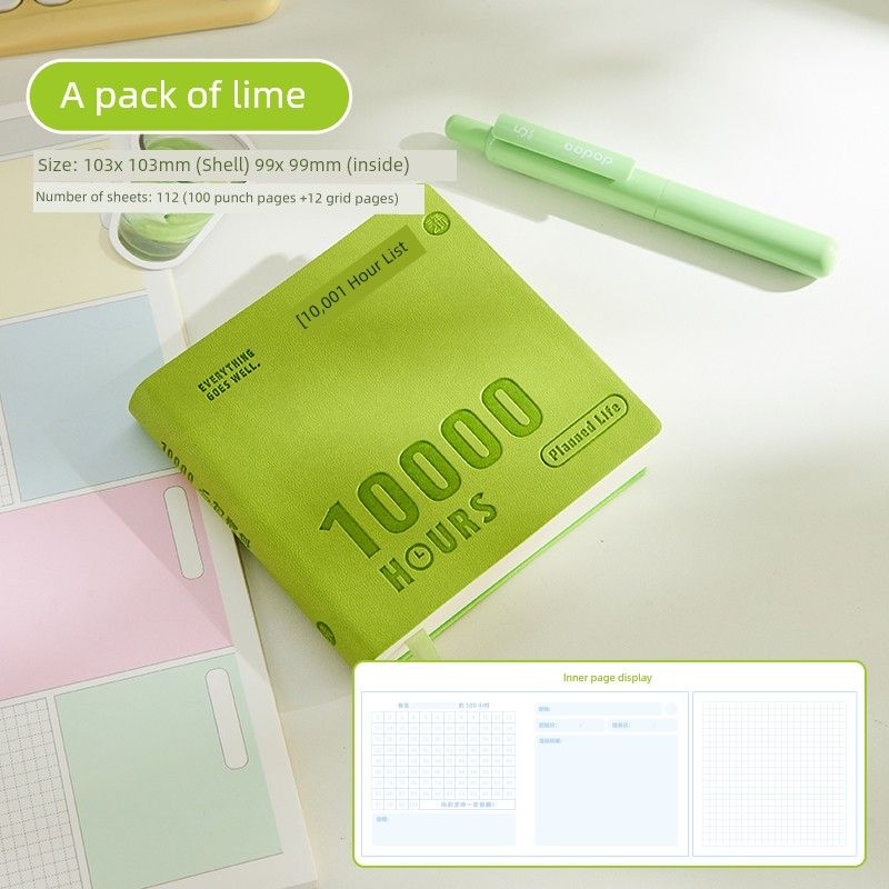 

Grade Three Class Two Ten Thousand Hours Leather Plan High-Looking Student Self-Discipline Punch-in Notebook Thick Notepad [112 Inner Pages] Lime