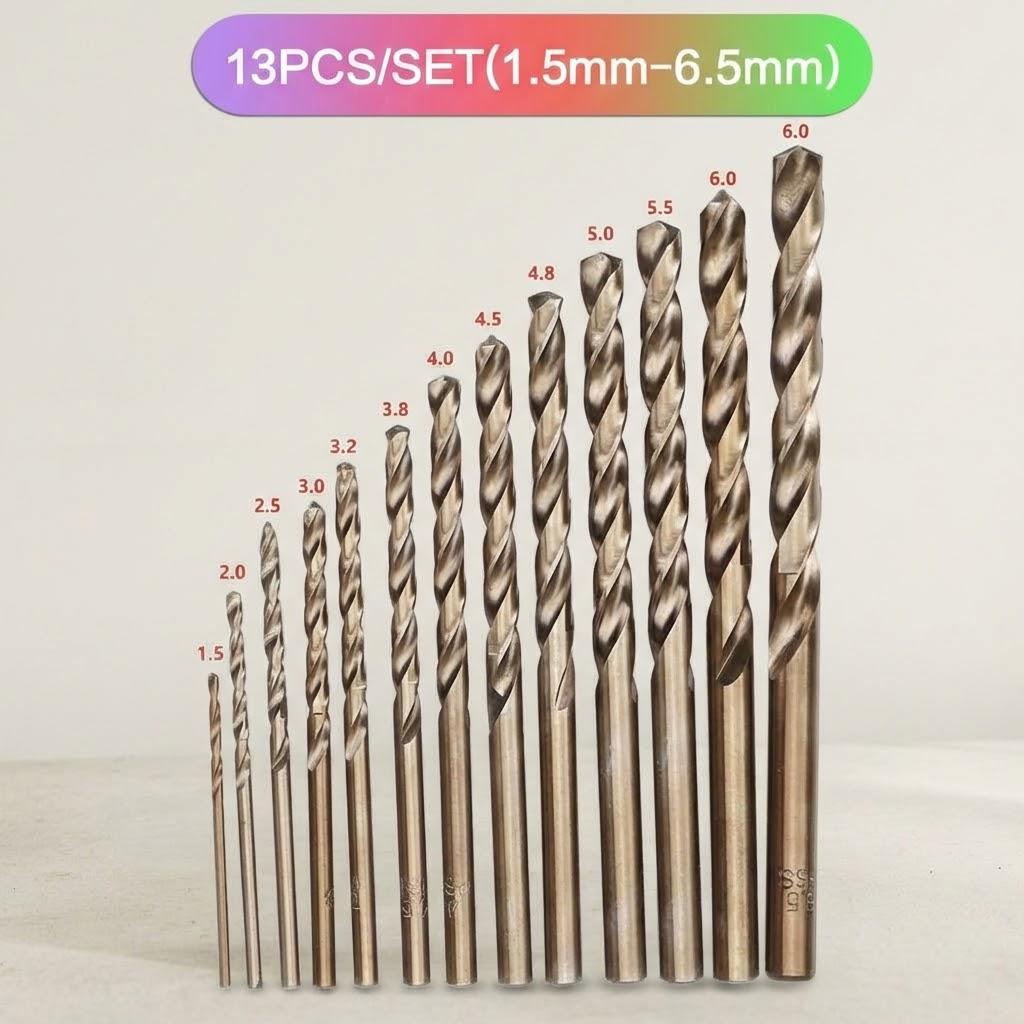 

13PCS Professional HSS CO M35 Cobalt Drill Bits for Stainless Steel Copper Aluminum Zinc Alloy