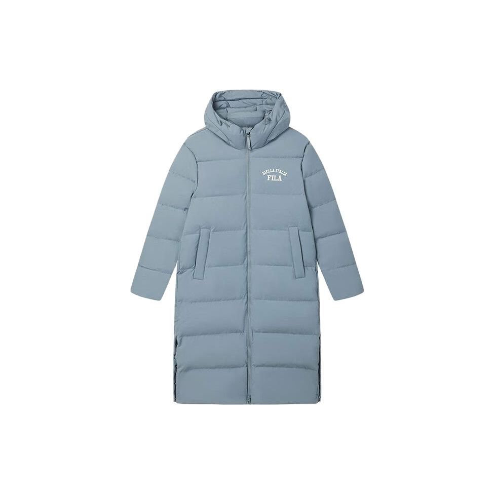 FILA Letter Print Hooded Long Pants Down Jacket Unisex Outerwear Ethereal-Gray F51U349902F-DY