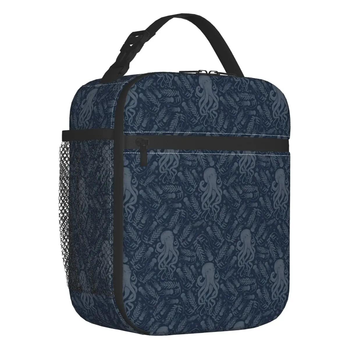 

Теплоизолированные сумки для ланча «Зов Ктулху» Lovecraft Cat, контейнер для ланча, многоразовый, для школьного хранения, коробка для еды 26x21x11CM синий