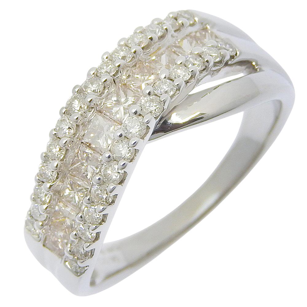 

Cross design Ring K18 white gold/diamond #6.2(US Size) 5.2g Women Used