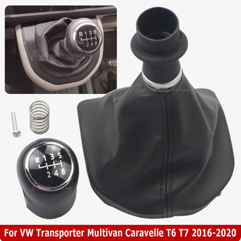 Car 5 6 Speed Gear Stick Shift Knob Leather Boot For VW Volkswagen T6 T7 Transporter Multivan Caravelle 2016 2017 2018
