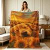 Soft Warm Flannel Blanket with Sleeping Golden Retriever Sunflower Field Sunset Print All Season Cozy Throw Blanket for Couch Sofa Bedroom Living Room