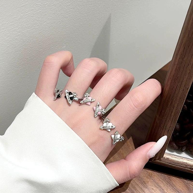 Empress Dowager Cixi Saturn Double Planet Diamond Retro Ring - Women's Trendy Stackable Pinky Accessory