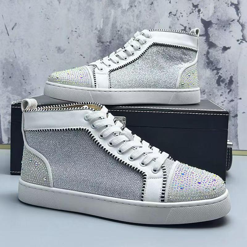 Модные мужские повседневные дышащие ботильоны черные белые туфли со стразами для вечеринок — фото 5